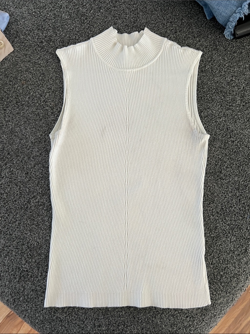 Cato Cream Ribbed Sleeveless Mock Neck Top